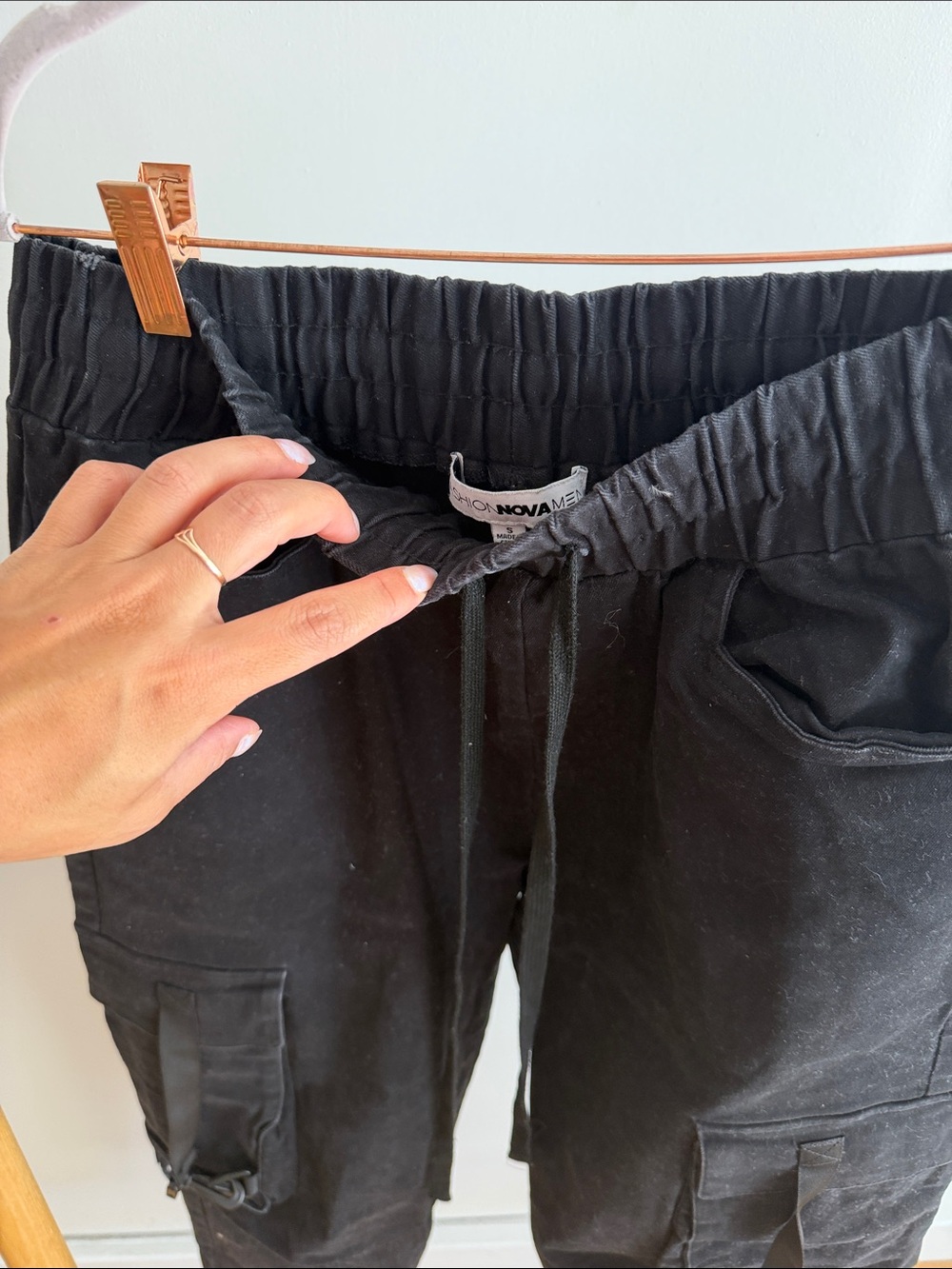 Black Cargo Jogger Pants - Drawstring Waist